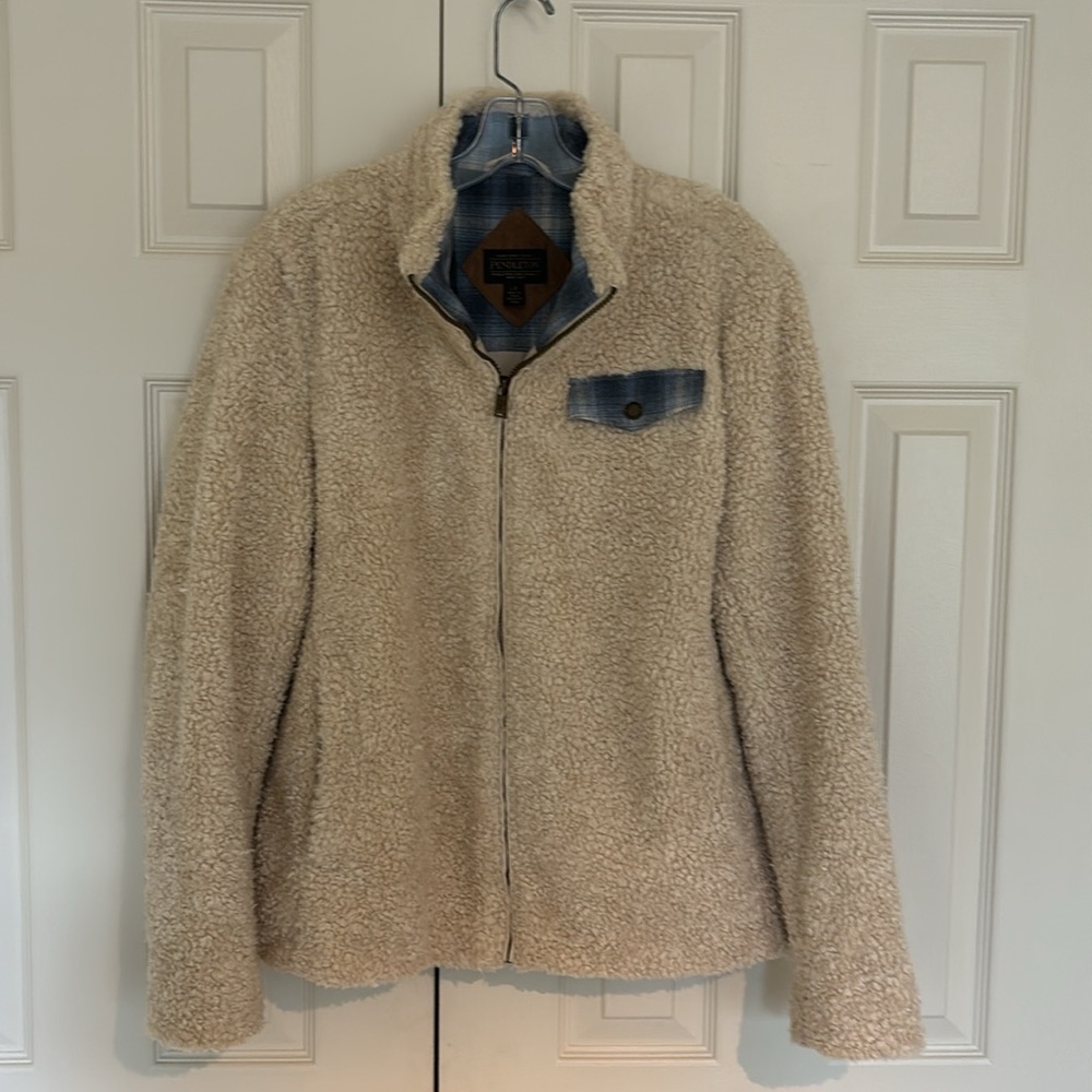Cream Fleece Zip Jacket Size L